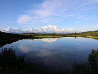 Landscape of mountain reflected in lake