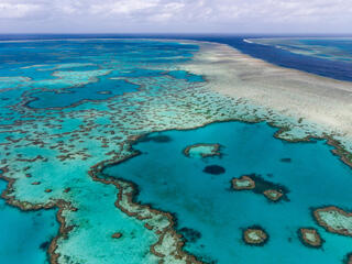 Aerial view of Hardy Reef, home to the Heart Reef, in the Great Barrier Reef, Australia.  This image were taken on 20 June 2017 by a drone to assess if the Heart Reef has been bleached.