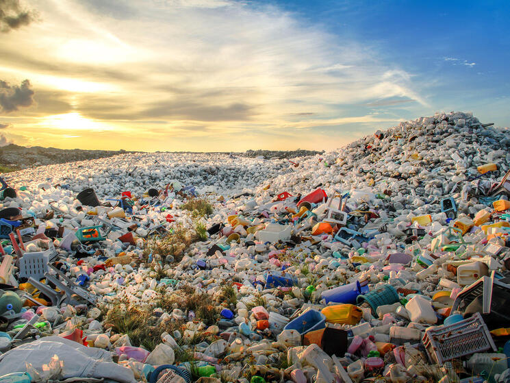 Mounds of plastic bottle waste and other types of plastic waste at the Thilafushi waste disposal site.