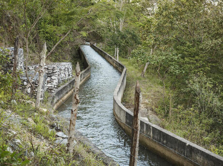 An acquaduct streaming water downhill from the Sierra de las Minas, a moutain range in eastern Guatemala.