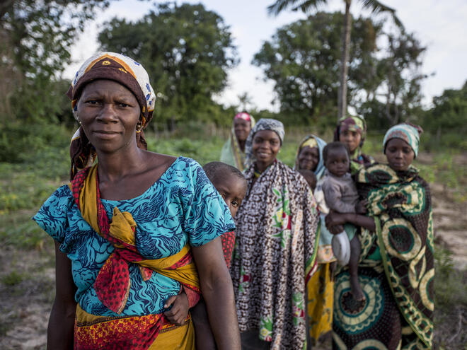 A group of women and children from the Sicubir community, Angoche, Mozambique.