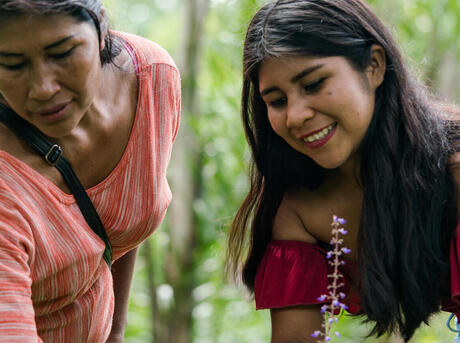 Chela Elena Umire works with her daughter in Colombian Amazon