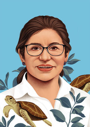 Illustrated potrait of Mariuxi Farías