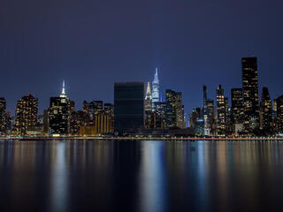 New York City skyline in the dark