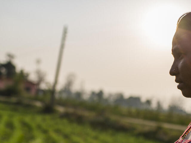 Sirjana Tharu in her chamomile field in Nepal.